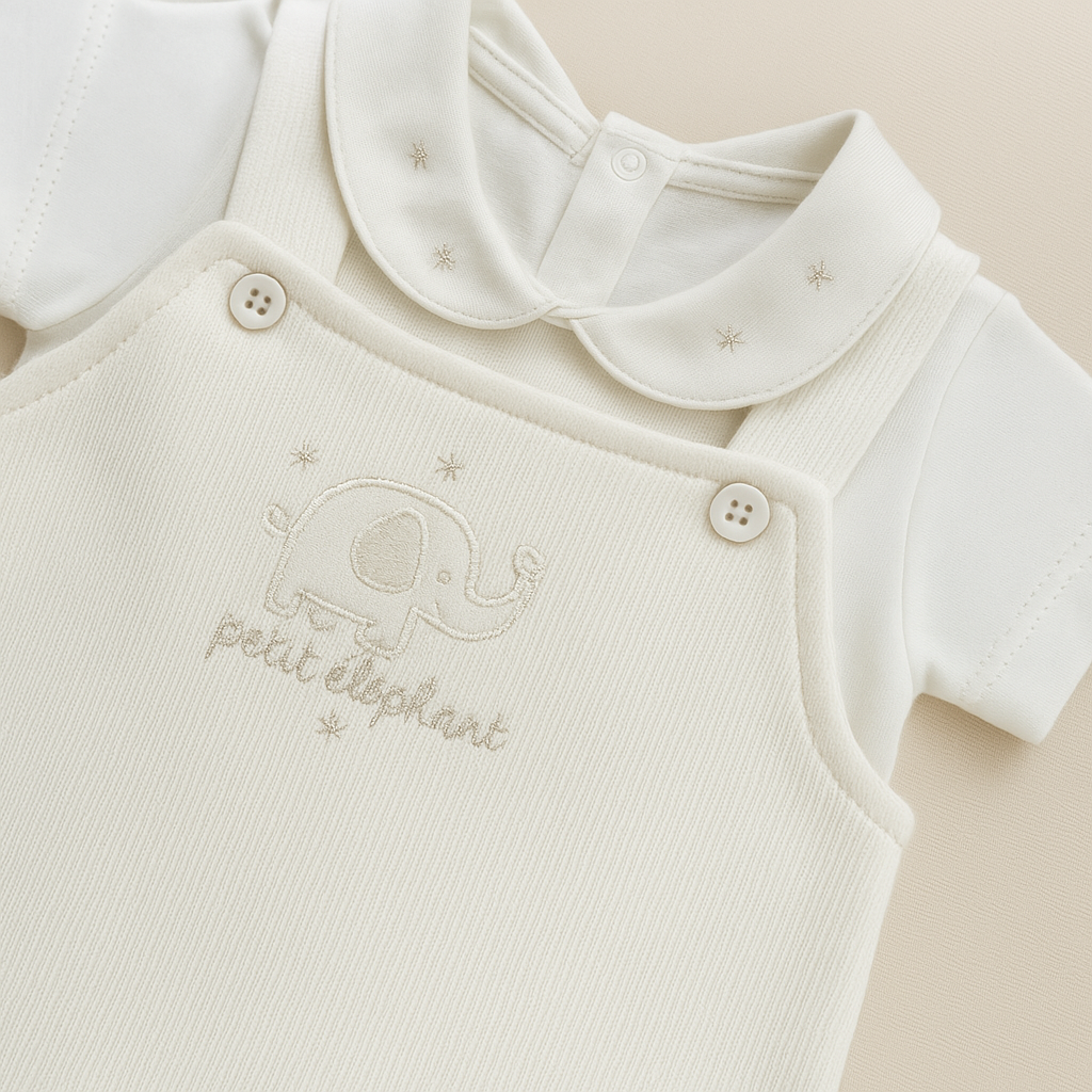 Conjunto Bebê 3 Peças Tricot Bordado Elephant Off White