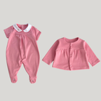 Conjunto Bebê 2 Peças Tricot Bordado Cereja Rosa