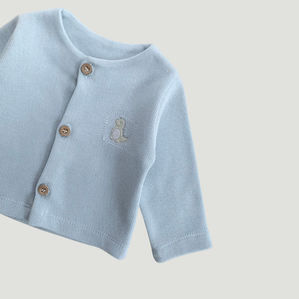 Conjunto Bebê 3 Peças Tricot Bordado Dino Azul